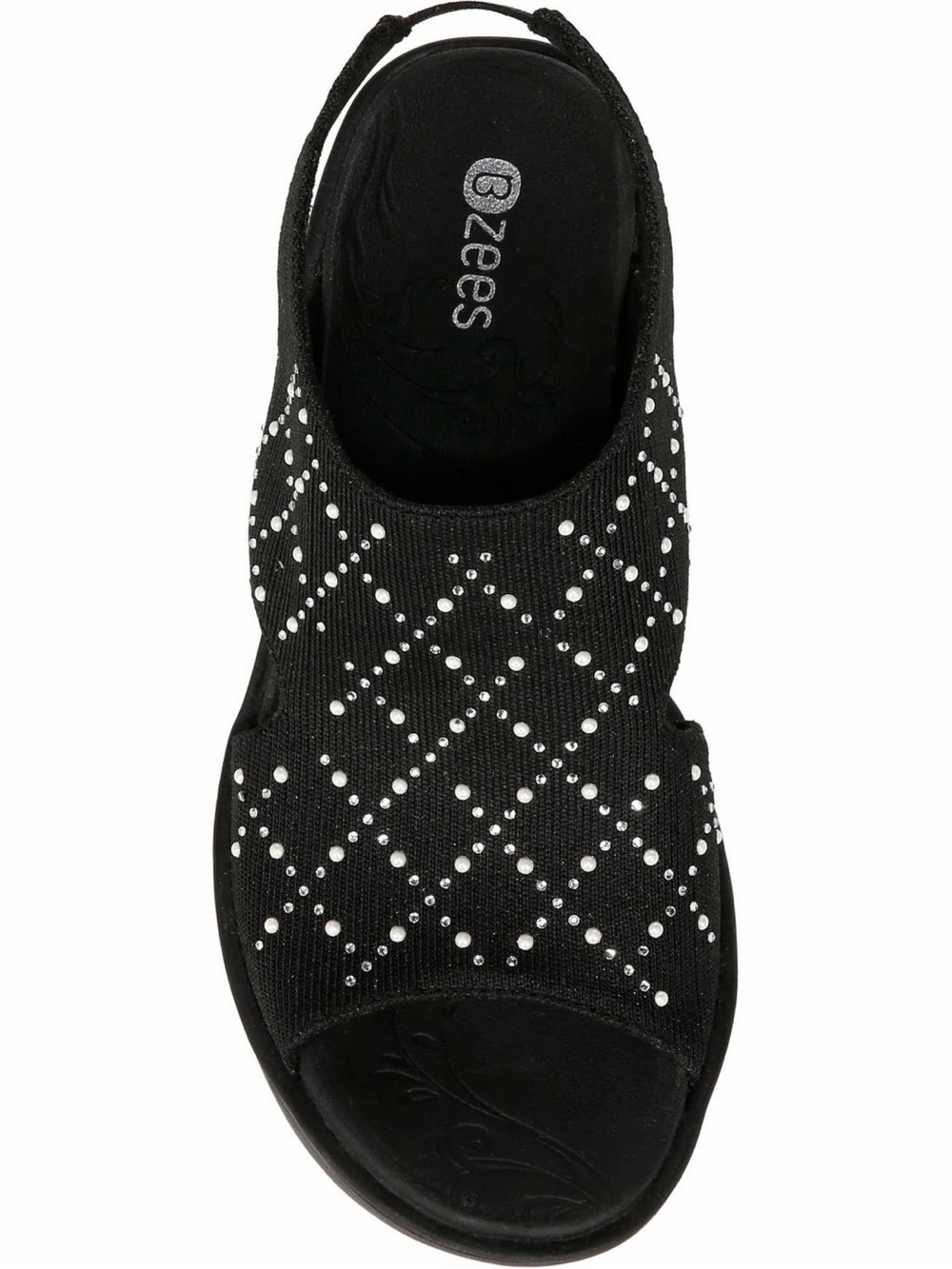 Bzees Black Slingback Sandal with Silver Rhinestone Pattern 7.5
